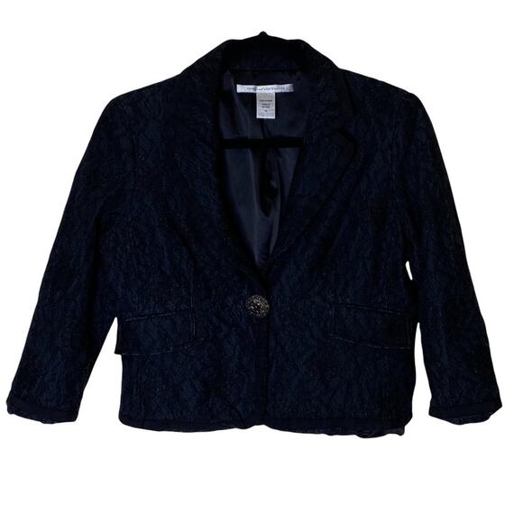 Diane Von Furstenberg Ursette Lace Blazer One Button Jacket Coat Blue Black 14